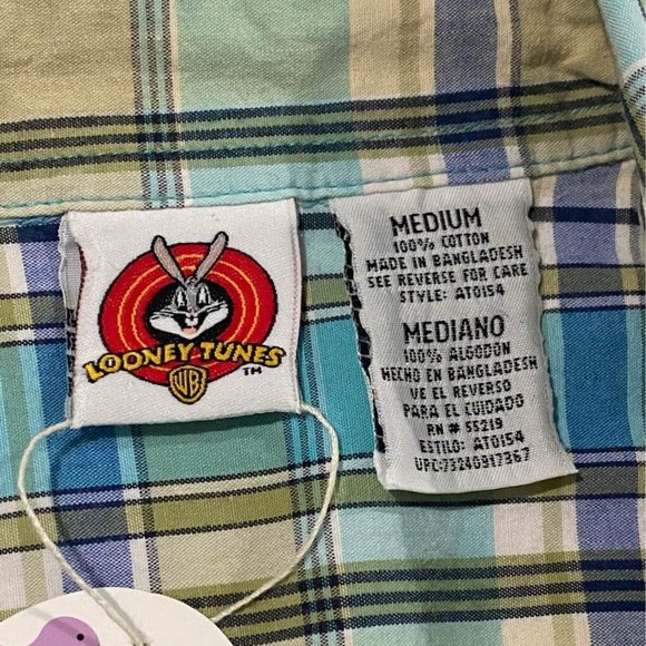 Looney Tunes Vintage Tweety Green/Blue Plaid Sleeveless Button Down Top … - Picture 9 of 9